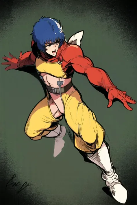 best quality, kenshiro, mature male, muscular, solo, full body, <lora:eiko_cosplay:1>eiko, <lora:HNKstyle-000001:0.5>