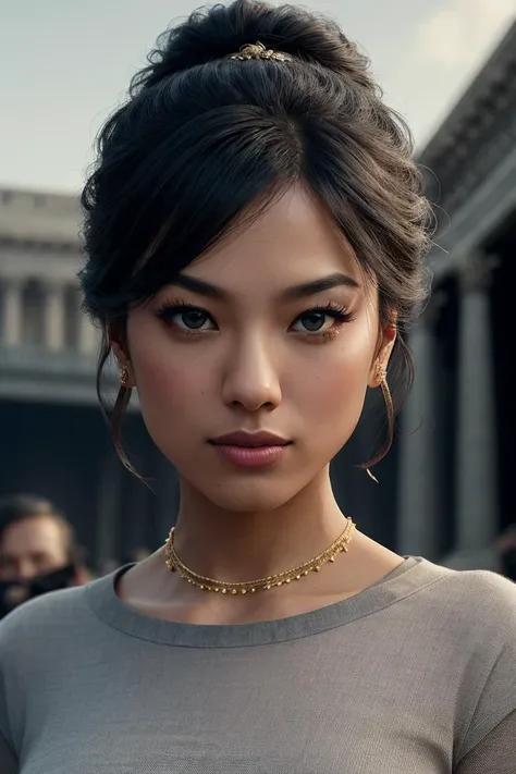 beautiful woman (EPN3m0Zh0u:.99): a woman at (Opulent ancient architecture :1.1), perfect hair, hair upsweep updo, wearing sexy gray (seamless shirts), (crowd standing in background:1.1), (outside a classical theatre), (face focus), modelshoot style, (extremely detailed CG unity 8k wallpaper), professional majestic (photography by Yasushi Nirasawa:1.1), 24mm, exposure blend, hdr, extremely intricate, High (Detail:1.1), dramatic, soft cinematic light, (looking at viewer), (detailed pupils), 4k textures, soft cinematic light, elegant, ((((cinematic look)))), soothing tones, insane details, hyperdetailed, ("In Jernau we trust!":1.1)