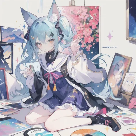 huaf2023, illustration of a girl, album cover, beautiful painting, trending on arstation, vinyl record cover, beautiful dress, anime style, stylistic, 8k, uhd, best quality, masterpiece, watercolor \(medium\), flat color