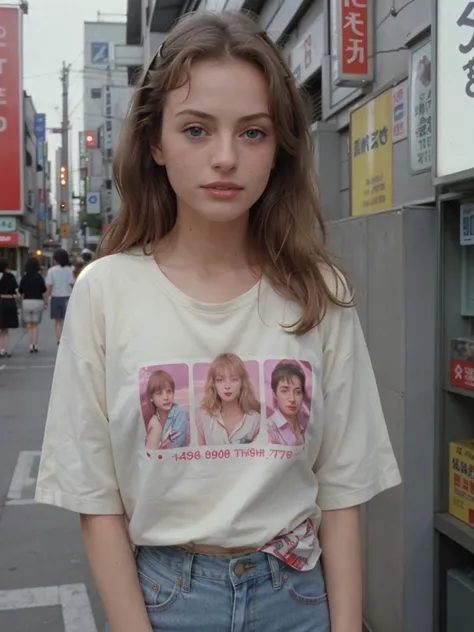 1 woman, 18 years old, shot on fujifilm, face of heather graham in 1988, casual 80s clothing, <lora:80s Japan 2:.5>, Color film photograph - 1980s - Tokyo - Japan