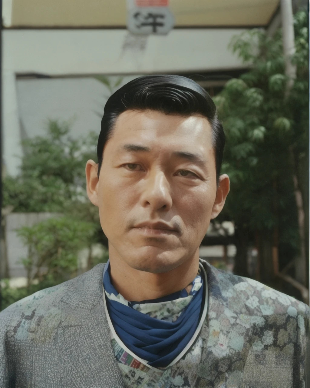 color film photograph, asian man, 1980s Tokyo, suit, <lora:80s Japan 2:0.5>