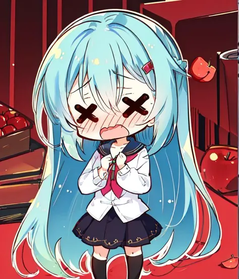 Classroom scene、girl with、独奏、Long、Black hair pastel blue sailor suit、Crying expression、sad Facial expression、Blood on my face