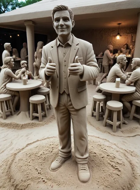 In a sand sculpture style, <lora:Sand-Sculpture-Style-SCG:0.85>, + / A petite woman on enjoying the local party scene in Jackson, Mississippi