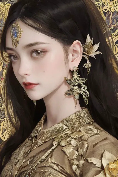 (masterpiece, top quality, best quality, official art, beautiful and aesthetic:1.2), (1girl:1.3), extremely detailed,(fractal art:1.1),(colorful:1.1)(flowers:1.3),highest detailed,(zentangle:1.2), (dynamic pose), (abstract background:1.3), (shiny skin), (many colors:1.4), ,(earrings:1.4),