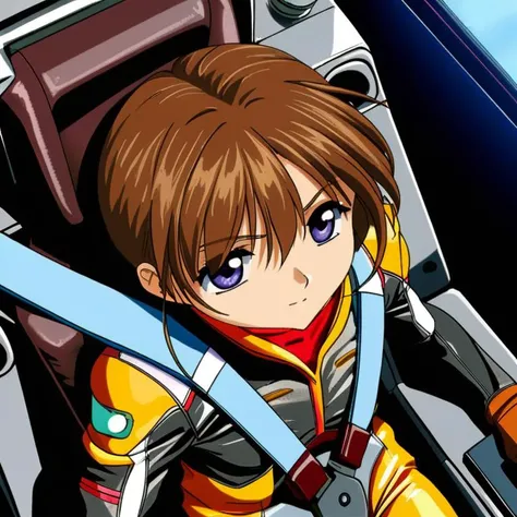 masterpiece,best quality,ultra detail,kinomoto sakura, gundamwingcockpit,girl,face,brown shorthair,face focus,sitting,joystick,seatbelt,pilot suit, cowboy shot<lora:gundamwingcockpitXL2:0.8> <lora:Card Captor Sakura Anime_XL:0.8>from above