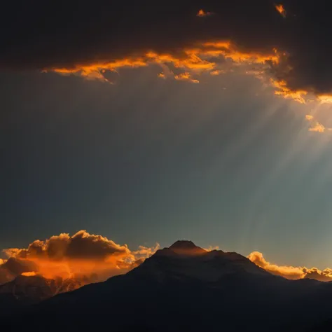 cinematic film still of <lora:volumetric lighting:1> volumetric lighting style
a mountain range with a bright orange light shining down,outdoors,sky,cloud,no humans,fire,scenery,sunset,mountain,sun , volumetric lighting, haze light, fog light, beam light, covered in shadow, shallow depth of field, vignette, highly detailed, high budget, bokeh, cinemascope, moody, epic, gorgeous, film grain, grainy