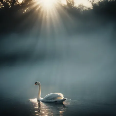 cinematic film still of  <lora:volumetric lighting:1> volumetric lighting style
two swans swimming in a lake with fog,at noonoutdoors,sky,water,blurry,tree,no humans,nature,scenery,forest,reflection,sunset,lake , volumetric lighting, haze light, fog light, beam light, ray light, god ray light, beam light, shaft light, crepuscular rays, shallow depth of field, vignette, highly detailed, high budget, bokeh, cinemascope, moody, epic, gorgeous, film grain, grainy
