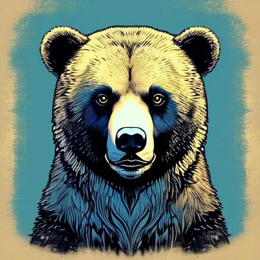 a tshirtdesign, digital vector art, portrait of a bear, in cyanotype style, <lora:T-shirt_Design_v1-10:1>