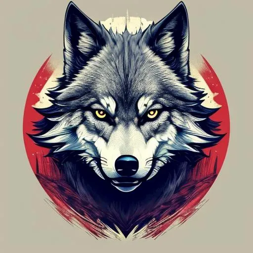 a tshirtdesign, a risophraph of a wolf, sharp, focus, detailed, intricate, <lora:T-shirt_Design_v1-10:1>