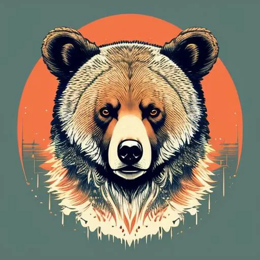a tshirtdesign, digital vector art, portrait of a bear, in ink style, <lora:T-shirt_Design_v1-10:1>