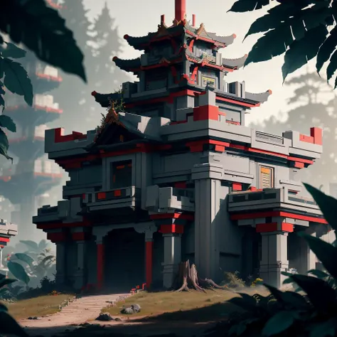 NESStyle a hidden techno-temple amidst dense alien vegetation, worshiping artificial intelligence, <lora:NESStyle:1>, (Masterpiece:1.3) (best quality:1.2) (high quality:1.1)