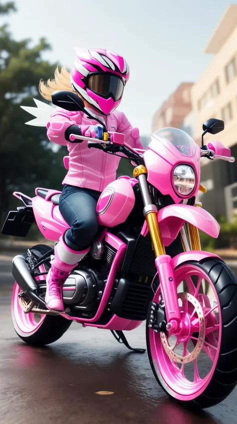Pink colored <lora:BarbieCore:0.8> BarbieCore motorbike, (shiny plastic:0.8), (pink plastic:0.9), anime style