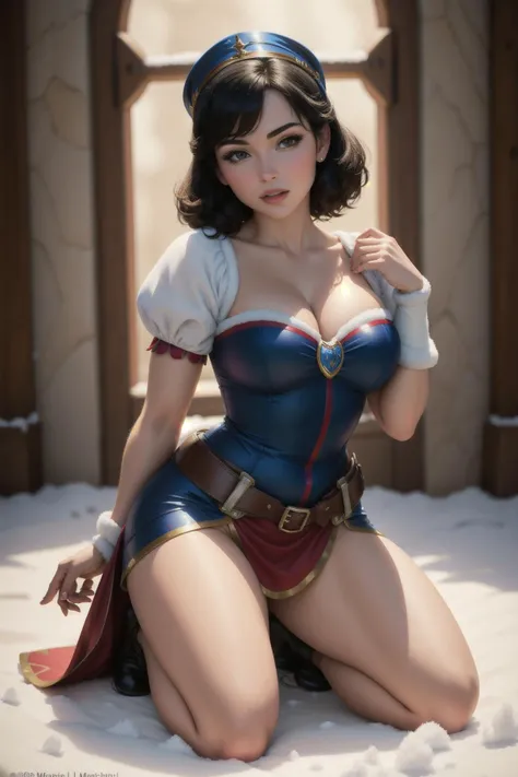 solo, masterpiece, best quality, medium shot of snow white, disney, kneeling, sexy pose