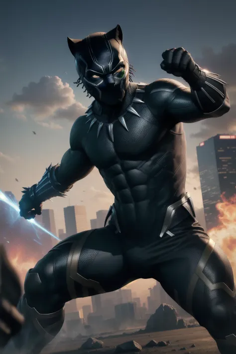 solo, masterpiece, best quality, medium shot of Black Panther, marvel, fighting stance, dynamic angle