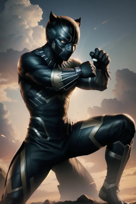 solo, masterpiece, best quality, medium shot of Black Panther, marvel, fighting stance, dynamic angle