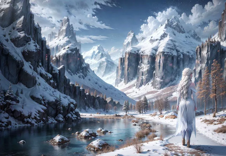fantasy landscape, mountains, trees, river,skies, more details,
snow_queen_elsa figure in the distance, from behind,
<lora:details_more_details_butterfly:0.5>, <lora:snow_queen_elsa:0.5>