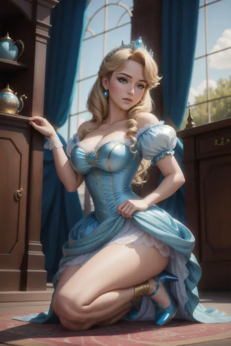 solo, masterpiece, best quality, medium shot of Cinderella, disney, kneeling, sexy pose
