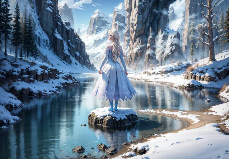 snow_queen_elsa, small figure, from behind, (spring),
earth road, fantasy landscape, mountains, trees, river,skies, more details,
<lora:details_more_details_butterfly:0.5>, <lora:snow_queen_elsa:0.3>