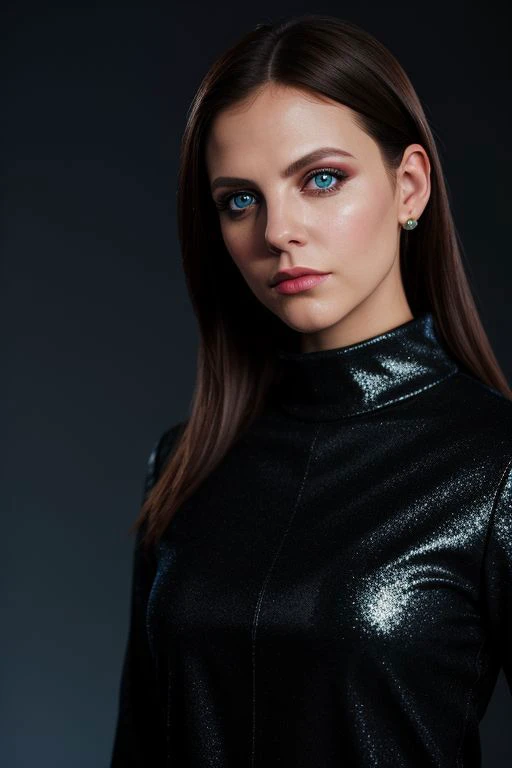 Portrait, cool looking fashion model, glamour fashion event, (Koh_BobbiStarr:0.99), closeup, wearing turtleneck uniform, intricate detail, dim lighting, detailed background, detailed clothes, shiny glossy skin, subsurface scattering, glitter, Nikon D850 film stock photograph Kodak Portra 400 camera f1.6 lens, rich colors, lifelike texture, dramatic lighting, unreal engine, trending on ArtStation, cinestill 800 tungsten, modest clothing, SFW