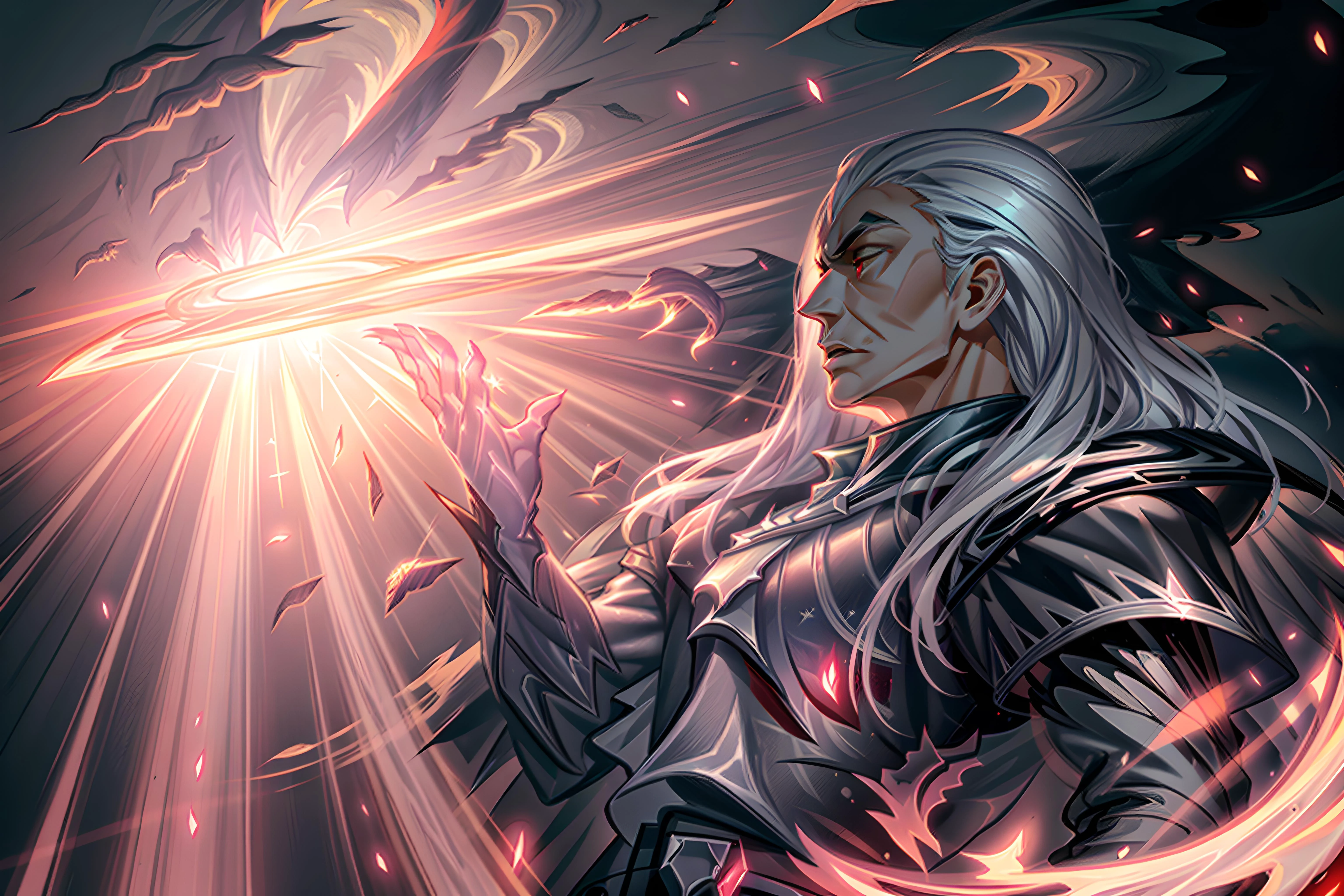 <lora:Swain:1> (swain : 1.5), (in moon : 1.4) space, (soft texture), long hair, (in black cloak :1.2), shiny hair, star \(sky\), (red eyes), (dark space : 1), (shiny moon : 1.2), <lora:more_details:0.4>, holding red glove, (masterpiece, top quality, best quality, official art), (sparkles on glove : 1.2), handsome, <lora:colorize:0.35>,