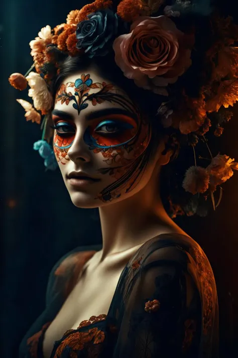 <lora:Katrina_V1:0.9> masterpiece, best quality, volumetric lighting, young woman in xyzgg style, Syringa vulgaris, intricate details, looking at viewer, A moonlit lake, with fog rolling over the water and mysterious shapes beneath the surface background
