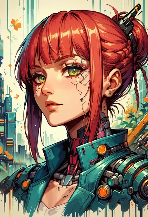 score_9_up score_8_up score_7_up, best quality, masterpiece, looking at viewer, portrait, makima, <lora:Neon_Splash_Art_for_Pony:0.7>, mad-cbrpnksplshrt, emotionless, cyberpunk