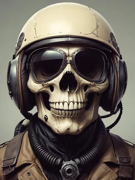 a skull in a modern pilot's helmet illustration, <lora:kids:0.8> illustration
