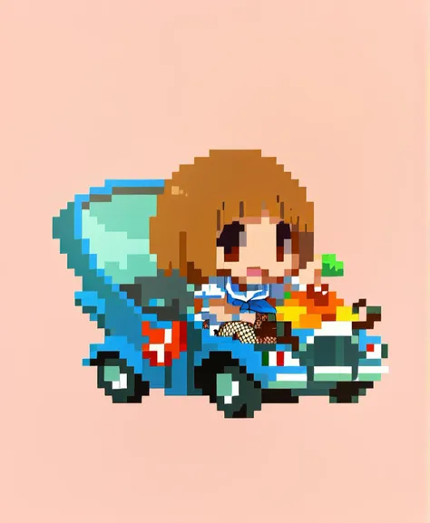 score_9_up, score_8_up, score_7_up, rating_safe, driving, 1girl, Mankanshoku Mako \(kill la kill\), fishnet thighhighs, <lora:shirosu0011:1>, shirosu00, pixel art, chibi