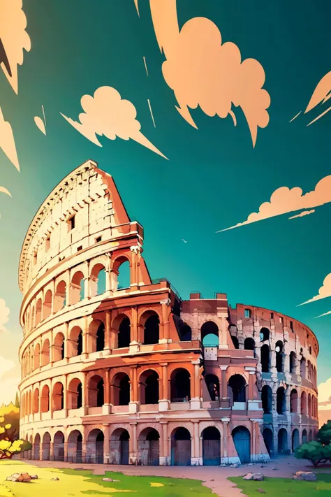 ((masterpiece, best quality)), <lora:Colosseum:0.8>, high resolution, highly detailed,  Colosseum, sky, day, cloud, tree, blue sky, no humans, grass, black background, bush