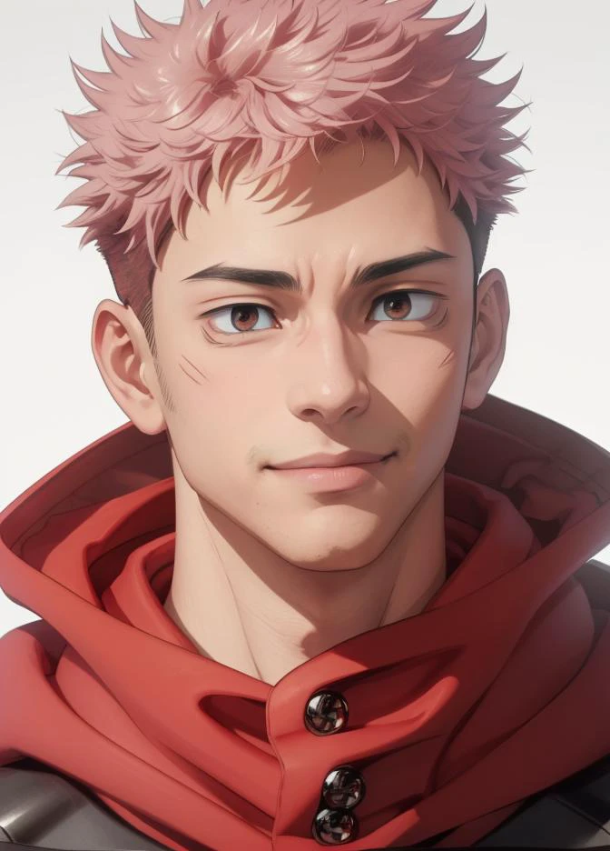 masterpiece, best quality, 1boy, itadori yuuji, pink hair, spiked short hair, undercut, brown eyes, facial mark, red hoodie, gakuran, jacket, upper body, solo, looking at viewer, smile, simple background <lora:Itadori:1>,
best quality, high resolution, distinct image, Cinematic light, intricate_detail, highres, official art, finely detailed beautiful face, high-resolution illustration, 8k, dark intense shadows, Dynamic Range, tonemapping, crisp details, Beautiful Finger,Beautiful body,Beautiful Nose,Beautiful character design, (perfect eyes), perfect face,expressive eyes,perfect balance, rule of three