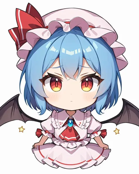 remilia scarlet, 2girls, bat_wings, hat, =_=, chibi, maid_headdress, sweatdrop, ascot, triangle_mouth, simple_background, :<, white_background
<lora:remilia_scarlet_image7486_2023-12-11:1>,star-shaped_pupils,symbol-shaped_pupils,. gorgeous,key visual, vibrant, studio anime,award-winning, professional, highly detailed,high budget, cinemascope