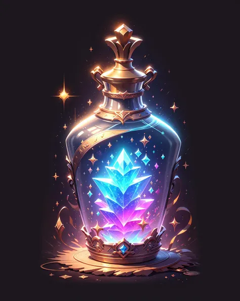 game icon institute, game icon, bottle, green, sparkle, black background, <lora:game icon institute_yanjiusuopingzi_v3-000020:0.8>