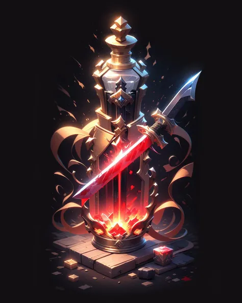 game icon institute, game icon, bottle, (dark red), blood, sword, axe, black background, <lora:game icon institute_yanjiusuopingzi_v3-000020:0.8>