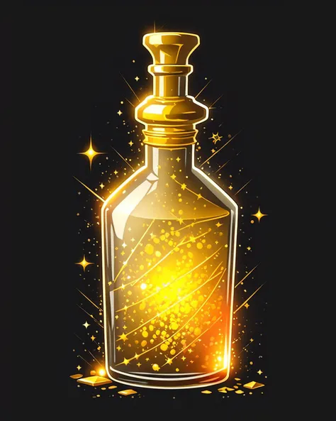 game icon institute, game icon, bottle, yellow, sparkle, black background, <lora:game icon institute_yanjiusuopingzi_v3-000020:0.8>