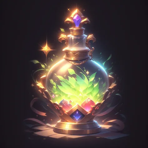 game icon institute, game icon, bottle, sparkle, black background, <lora:game icon institute_yanjiusuopingzi_v3-000020:0.8>
