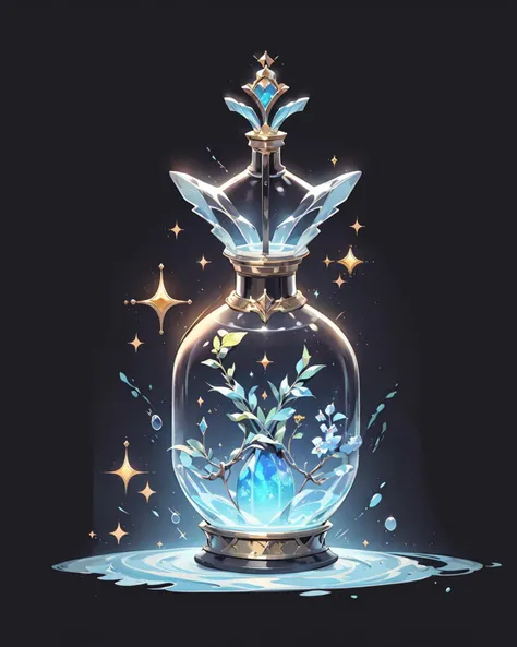 game icon institute, game icon, bottle, yellow, sparkle, black background, <lora:game icon institute_yanjiusuopingzi_v3-000020:0.8>
