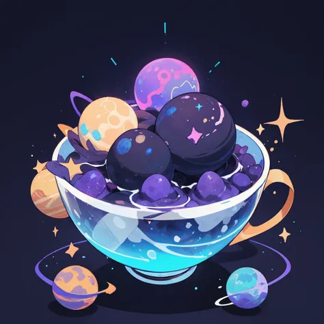 game icon institute, game icon, purple, blue, cosmic planet in a cup, sparkle, black background <lora:game%20icon%20institute_yanjiusuopingzi_v3-000020:0.8>