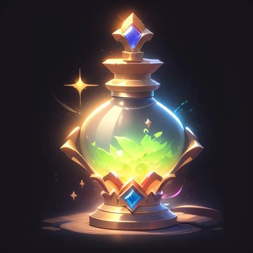 game icon institute, game icon, bottle, sparkle, black background,<lora:game icon institute_yanjiusuopingzi_v3-000020:0.8>