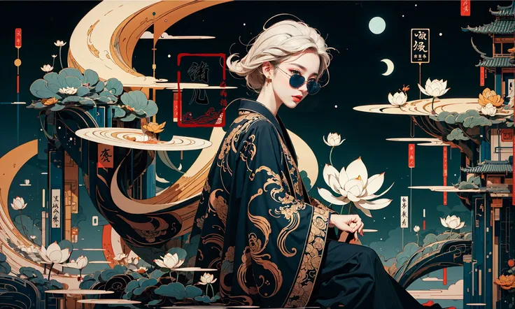 illustrations,guochaoDark blue background
Calligraphy, Golden line
<lora:guochao_20231107061426:0.8>