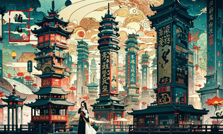 illustrations,guochao
Calligraphy, cloudDark blue, cyan, lotusGolden lineLotus, lotus leaves
<lora:guochao_20231107061426:0.8>