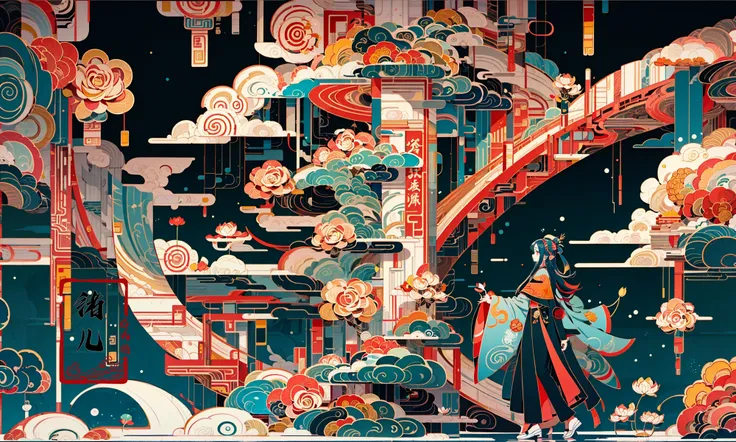 illustrations,guochaocyan background
Calligraphy, Golden line
<lora:guochao_20231107061426:0.8>