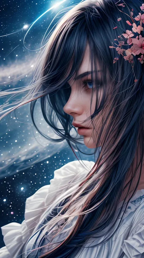tide play,luxray, split color hair, wind, flying petals, stainedglassai, ornamental, intricate details, dufkova, 2d, lineart, watercolor, ink watercolor, random color hair, super long hair, wavy, 1girl,alraune,flower, alraune,
abstract dream, space, intricate, grand scale, alone, cinematic film still, insane detail, sharp focus, depth of field, realistic lighting, (realistic perspective), complex, (multiple subjects), 4k HDR,
<lora:add_detail:0.5>,<lora:more_details:0.25>, <lora:FantasyWorldV1:0.25>,