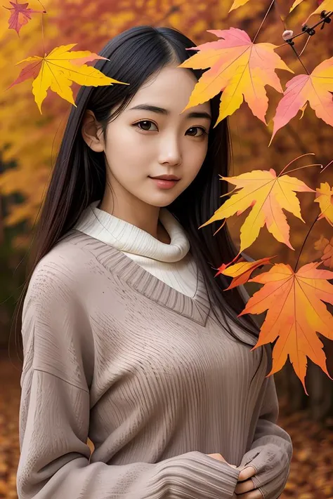 gril,autumn,leaf,