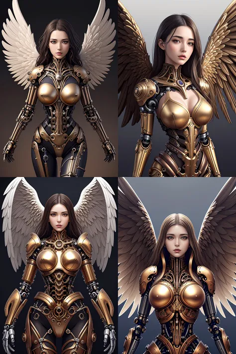 seamless pattern of steampunk cybernetic biomechanical angel, symmetrical, front facing, 3 d model, very coherent symmetrical artwork, unreal engine realistic render, 8 k, micro detail, gold and steel, intricate, elegant, highly detailed, digital painting, artstation, smooth, sharp focus, illustration, artgerm, tomasz alen kopera, wlop