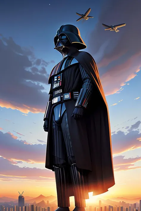 a highly detailed picture of, the darth vader as the christo redentor dabbing over rio de janeiro, ultrawide lens, by dan mumford, yusuke murata, makoto shinkai, ross tran, cosmic, heavenly, god rays, intricate detail, cinematic, 8 k, cel shaded, unreal engine, featured on artstation, pixiv