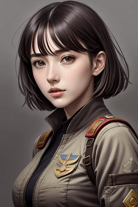 a flying girl, fused aircraft parts, military pilot clothing, anime style, short hair, hair down, symmetrical facial features, from arknights, hyper realistic, 4 k, rule of thirds, extreme detail, detailed drawing, trending artstation, hd, realistic lighting, by alphonse mucha, greg rutkowski, shoulder eyes, backlit