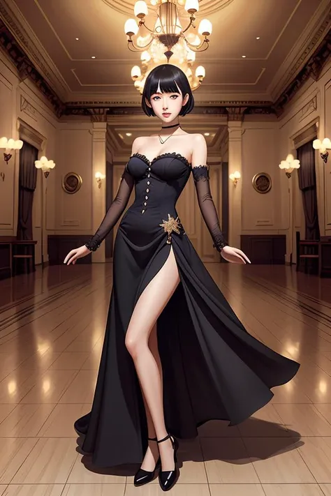 a victorian cat girl with black bob hairstyle wearing a long flowing dress dancing in a ball room, at a dance. with a big black tail. with a big tail. furry. cute button eyes. by makoto shinkai, stanley artgerm lau, wlop, rossdraws, james jean, andrei riabovitchev, marc simonetti, krenz cushart, sakimichan, trending on artstation, digital art.