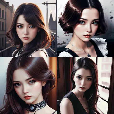high angle photo of a dark haired woman from 2 0 s decade of xx century with robotic eyes, gloomy atmosphere, film noir realistic, sharp focus, 8 k high definition, insanely detailed, intricate, elegant, art by stanley lau and artgerm