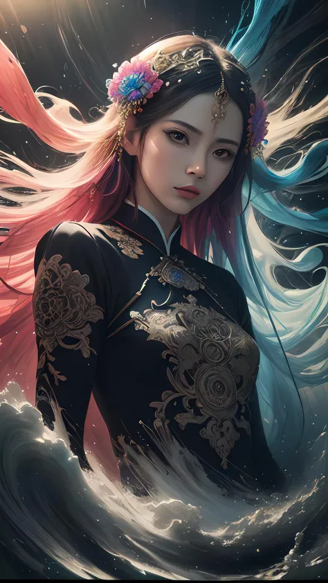 aesthetic,masterpiece,photorealistic,entangle,mandala,tangle,entangle,ecstasy of flower,dynamic angle,the most beautiful form of chaos,elegant,a brutalist designed,vivid colours,romanticism,atmospheric,(fluttered detailed ink splashs), (illustration),1girl,(long hair),electronics, motors, wires, buttons, lcd,lacivious pose,(expressionless ,hair ornament:1.4)chinese clothes,(focus on), color Ink wash painting,(ink splashing),color splashing,((colorful)),[sketch], Masterpiece,best quality, beautifully painted,highly detailed,(denoising:0.7),[splash ink],yin yang,a lot of details,mysterious expression, in a modern and abstract setting, with bold and colorful abstract art, photo shot from front,highly-detailed, (flat color:1.1),(colorful:1.3),(masterpiece:1.2), best quality, masterpiece, original, extremely detailed wallpaper,from everywhere, looking at viewer,upper body, full body,
there is an ancient palace beside the girl,oriental city,eastern architecture,a lot of details,mysterious expression, in a modern and abstract setting, with bold and colorful abstract art,bright lighting,movie studio (analog film:1.3) (vhs movie) (photorealistic) (screencap) (cinematic lighting) (sharp focus) (80sDarkFantasySD15b:1.0),,natural lights, photorealism, cinematic,
