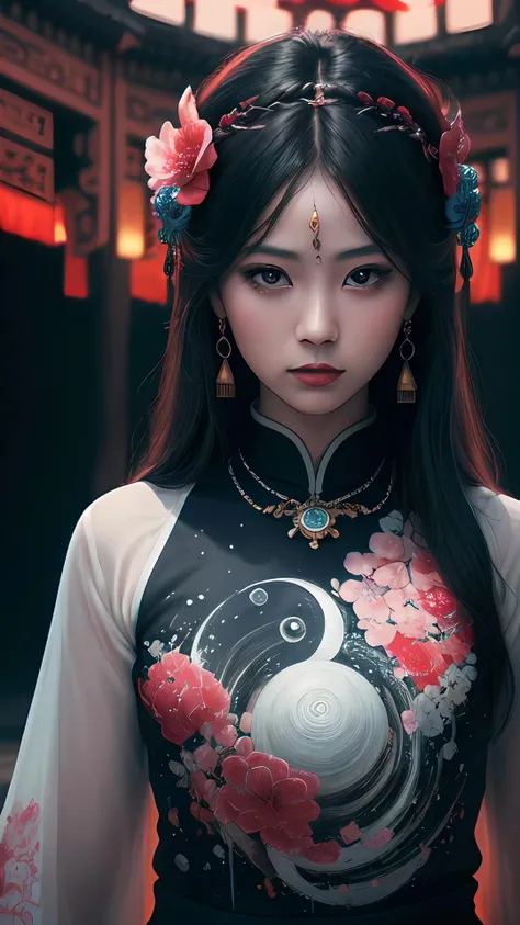 aesthetic,masterpiece,photorealistic,entangle,mandala,tangle,entangle,ecstasy of flower,dynamic angle,the most beautiful form of chaos,elegant,a brutalist designed,vivid colours,romanticism,atmospheric,(fluttered detailed ink splashs), (illustration),1girl,(long hair),electronics, motors, wires, buttons, lcd,lacivious pose,(expressionless ,hair ornament:1.4)chinese clothes,(focus on), color Ink wash painting,(ink splashing),color splashing,((colorful)),[sketch], Masterpiece,best quality, beautifully painted,highly detailed,(denoising:0.7),[splash ink],yin yang,a lot of details,mysterious expression, in a modern and abstract setting, with bold and colorful abstract art, photo shot from front,highly-detailed, (flat color:1.1),(colorful:1.3),(masterpiece:1.2), best quality, masterpiece, original, extremely detailed wallpaper,from everywhere, looking at viewer,upper body, full body,
there is an ancient palace beside the girl,oriental city,eastern architecture,a lot of details,mysterious expression, in a modern and abstract setting, with bold and colorful abstract art,bright lighting,movie studio (analog film:1.3) (vhs movie) (photorealistic) (screencap) (cinematic lighting) (sharp focus) (80sDarkFantasySD15b:1.0),,natural lights, photorealism, cinematic,